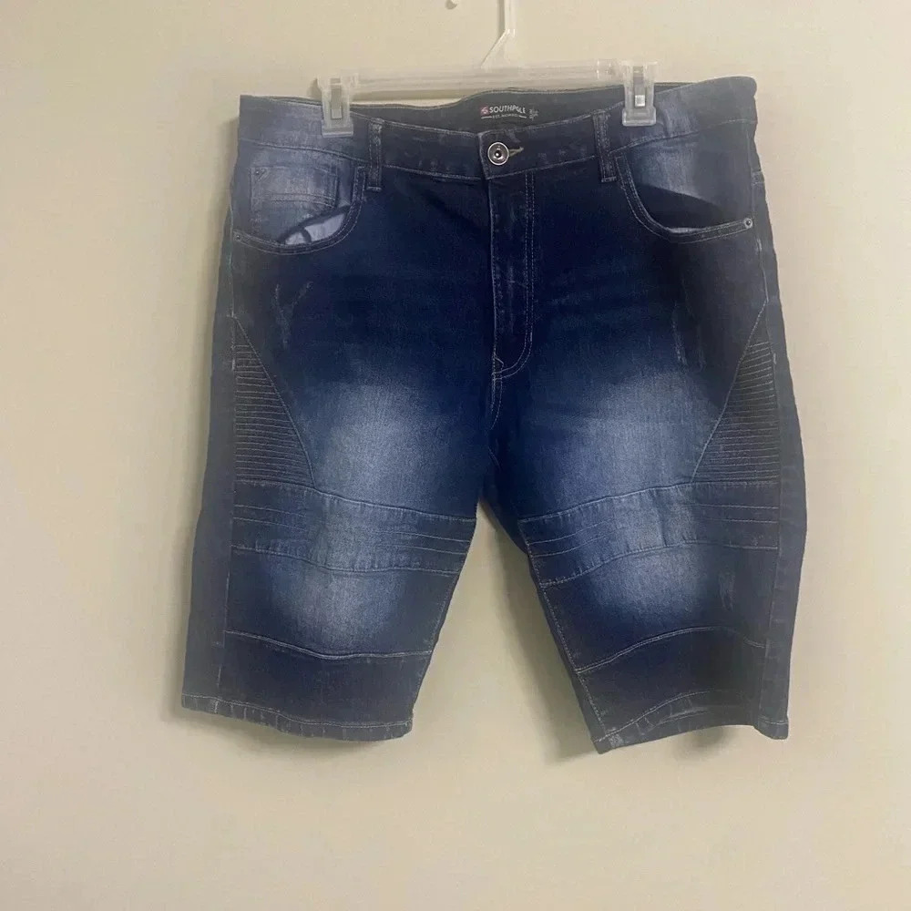 Southpole Shorts Men’s Size 36 Slim Blue Denim Faded Baggy Loose Fit Stretch Y2K